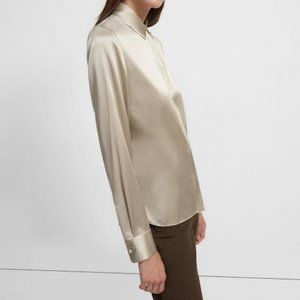 NWT Theory Classic Fitted Shirt in Stretch Satin